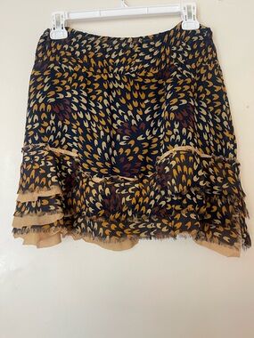 Free People Black Mini Skirt with Mustard and Cream Print S/M